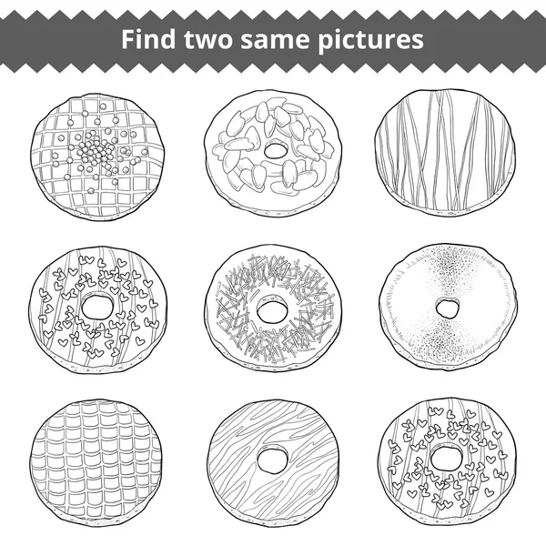 Знайдіть два однакових зображення. Векторний безбарвний набір пончиків — стоковий вектор