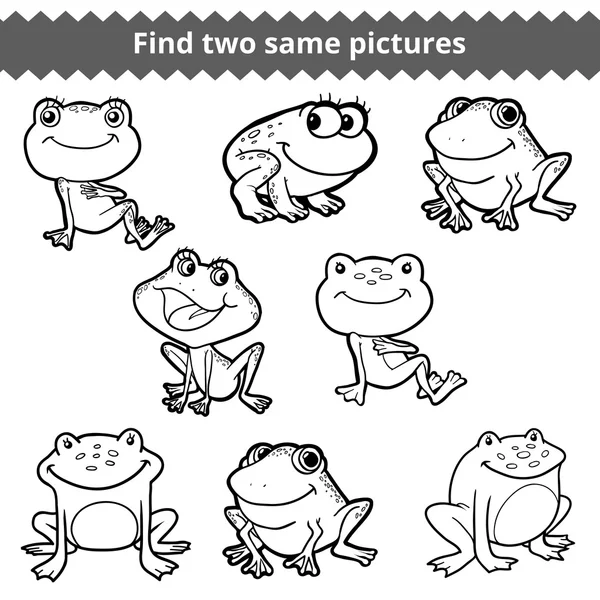 Find two same pictures. Vector black and white set of frogs — Stock Vector