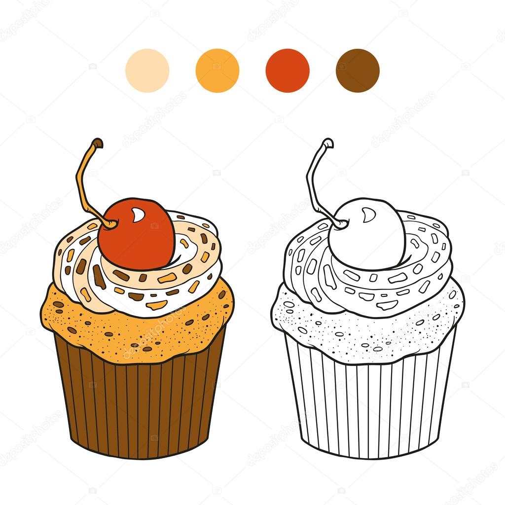 Libro da colorare per i bambini vector bigné con la ciliegia berr — Vettoriali di ksenya savva