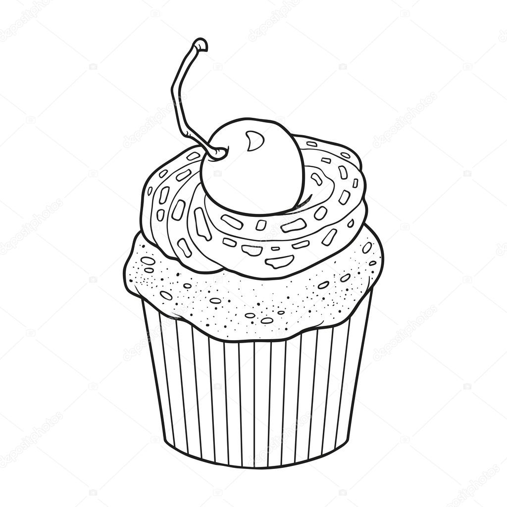 Cahier de coloriage pour les enfants vector cupcake avec cerise berr — Vector by ksenya savva