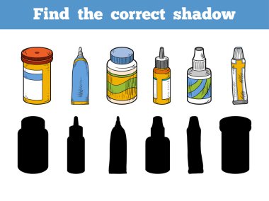 Find the correct shadow. Vector color set of medical items