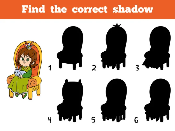 Find the correct shadow, princess seated on a throne — Stockový vektor