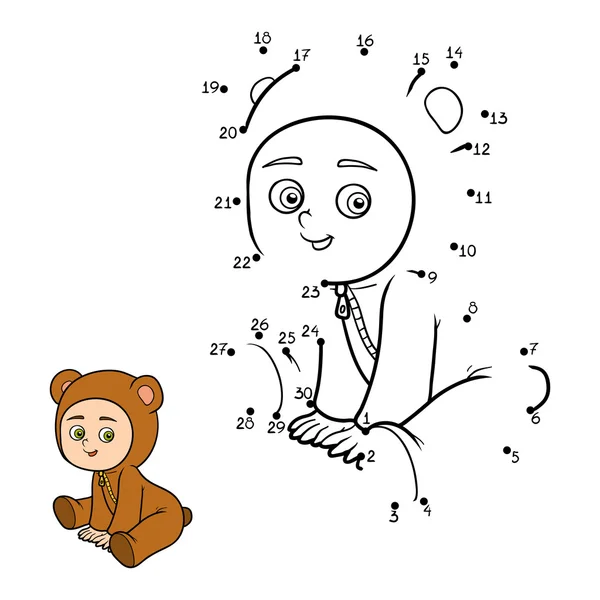 Números de juego. Niño en traje de oso — Vector de stock