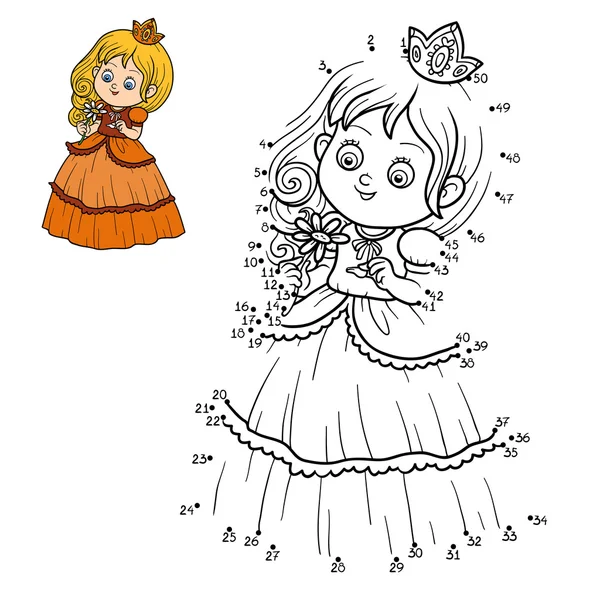 Jeu de chiffres pour enfants, petite princesse avec une fleur — Image vectorielle