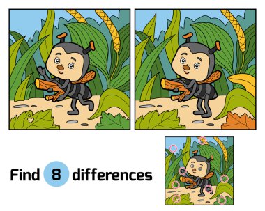 Çocuklar için farkları bulun. Çayır üzerinde küçük karınca