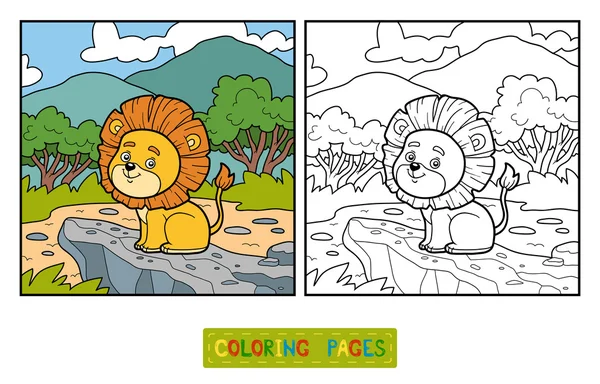 Coloring book for children. Little Lion in Africa — Stock Vector