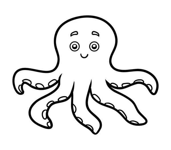 Coloring book for chilren, little octopus — Stock Vector