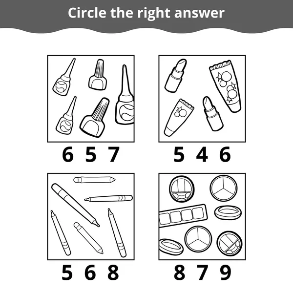Zählspiel für Kinder. Aufklärungsspiel mit Kosmetikartikeln — Stockvektor