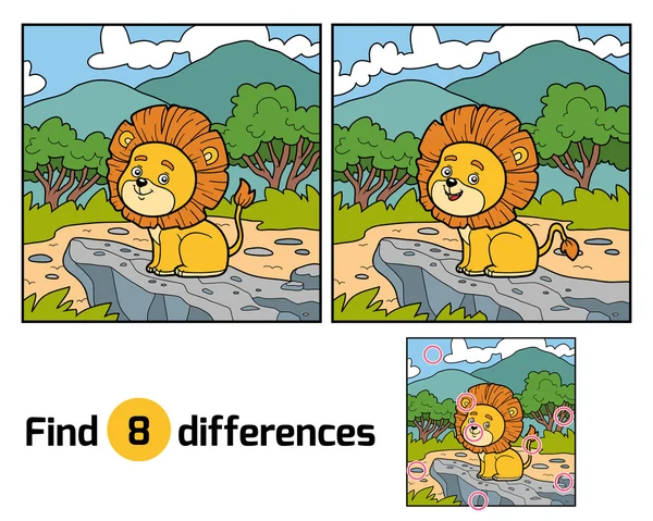 Encuentra diferencias para los niños. Pequeño León en África — Vector de stock