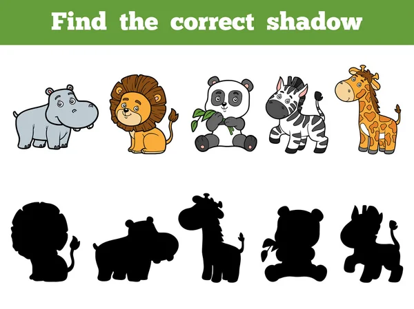 Find the correct shadow for children. Animal collection — Stock Vector