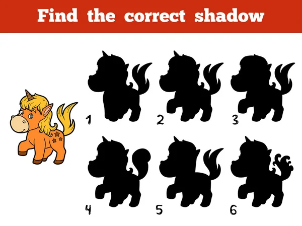 Trouvez la bonne ombre. Petite licorne — Image vectorielle