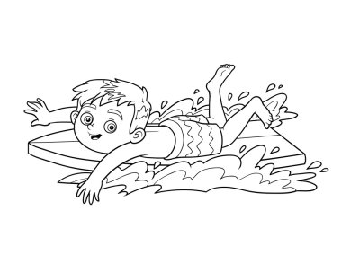 Boyama kitabı. Bir çocuk bir sörf sürme