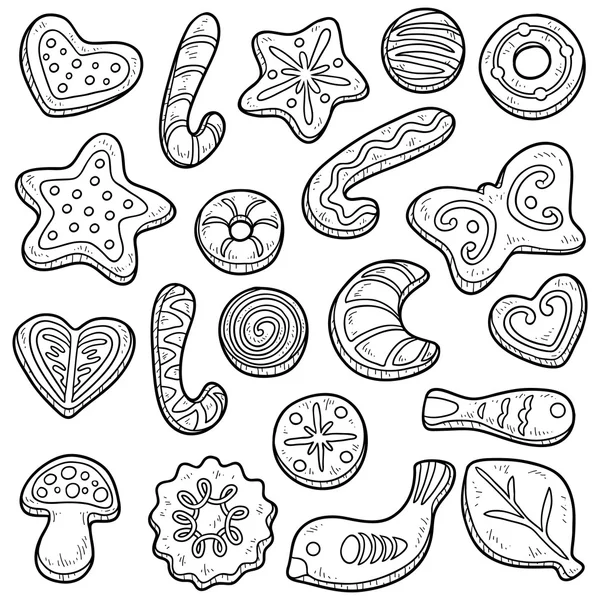 Colección de cookies, set vector blanco y negro — Archivo Imágenes Vectoriales