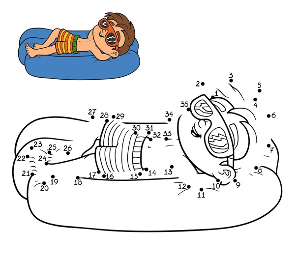 Zahlenspiel. Junge auf liegender Luftmatratze — Stockvektor