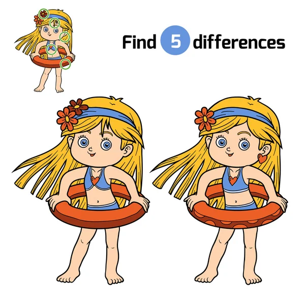 Find differences. Little girl with lifebuoy — Stock Vector