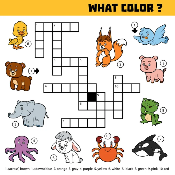 Vektor Farbe Kreuzworträtsel über Farben. welche Farbe haben Tiere? — Stockvektor