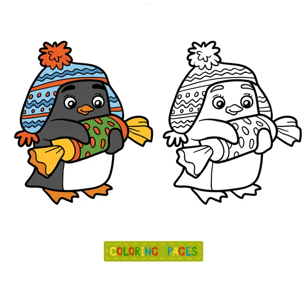 Boyama kitabı, Noel hediyesi olan penguen — Stok Vektör