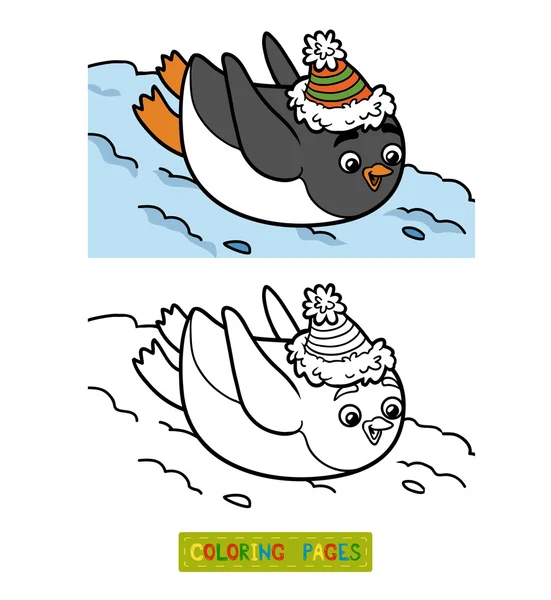 Coloring book, penguin slides from the mountain — Stock Vector