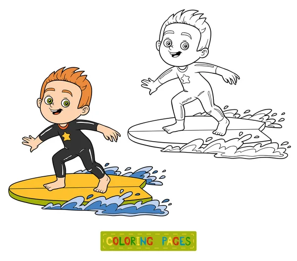 Malbuch. ein Junge beim Surfen — Stockvektor