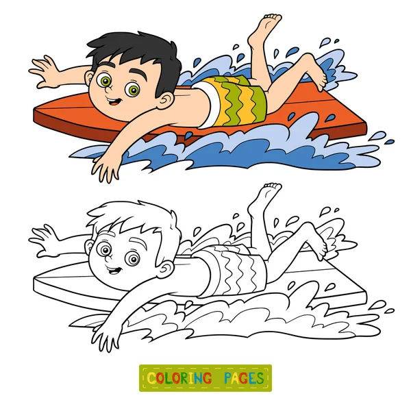 Malbuch. ein Junge beim Surfen — Stockvektor