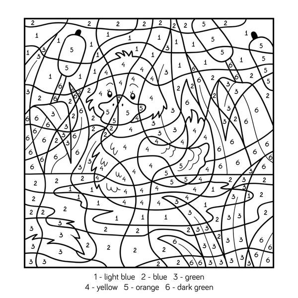 Farbe nach Zahl, Ente — Stockvektor