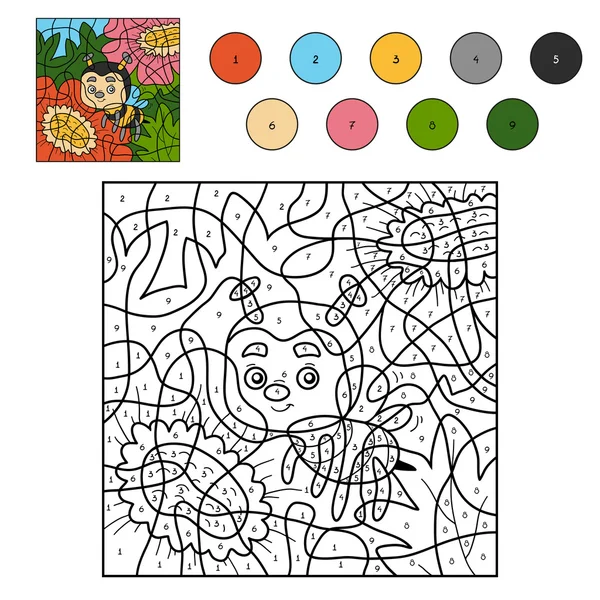 Color por número para niños con una abeja — Vector de stock