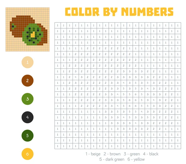 Kolor według liczby, owoce i warzywa, kiwi — Wektor stockowy