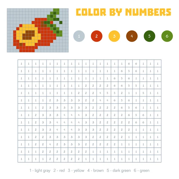 Kolor według liczb, owoców i warzyw, nektarynka — Wektor stockowy
