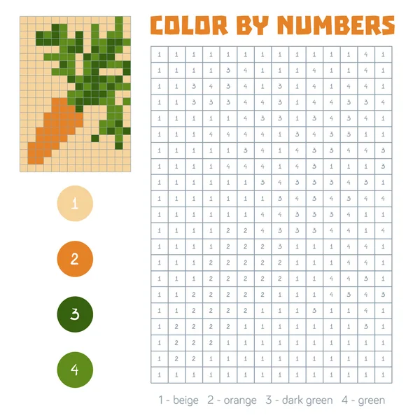 Color por número, frutas y verduras, zanahoria — Vector de stock