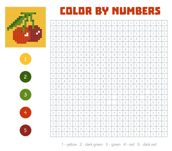 Barva podle počtu, ovoce a zeleniny, třešně — Stockový vektor