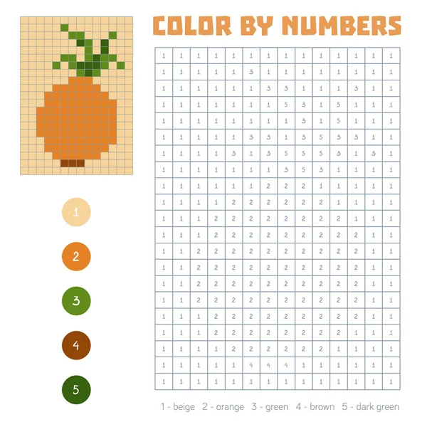 Color por número, frutas y verduras, cebolla — Vector de stock