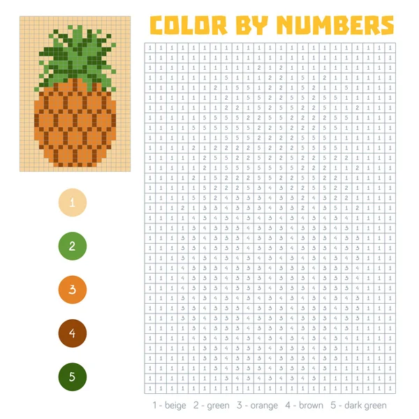 Color por número, frutas y verduras, piña — Vector de stock