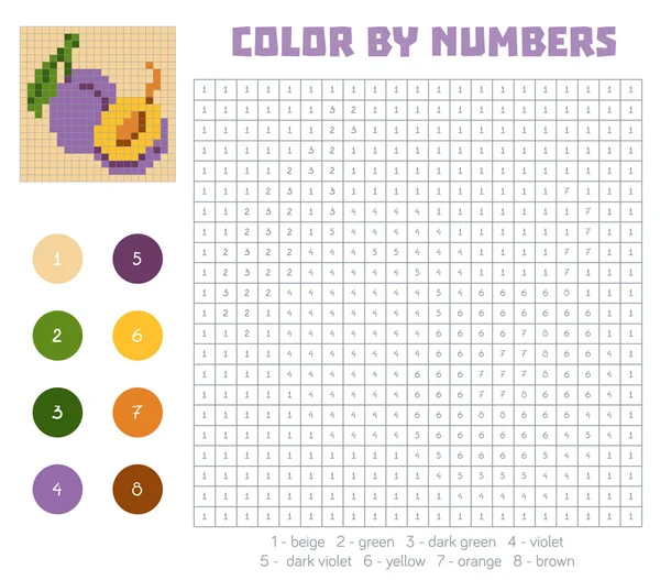 Barva podle počtu, ovoce a zeleniny, švestka — Stockový vektor