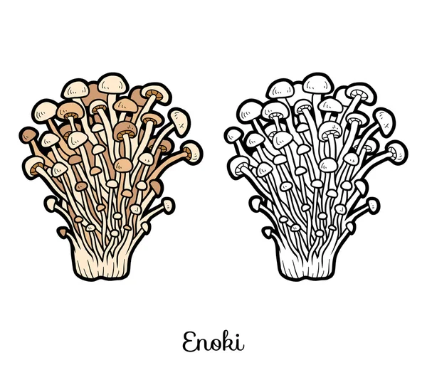 Livro de colorir. Cogumelos comestíveis enoki — Vetor de Stock
