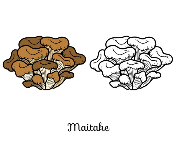 Livre à colorier. Champignons comestibles japonais, maitake — Image vectorielle