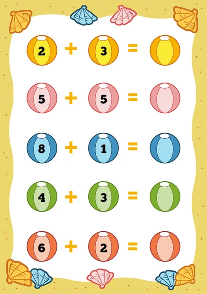 Contando Jogo Educacional para Crianças. Planilhas de adição — Vetor de Stock