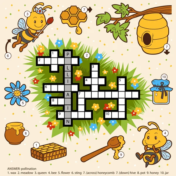 Vector color crossword about honey and bees — Stock Vector