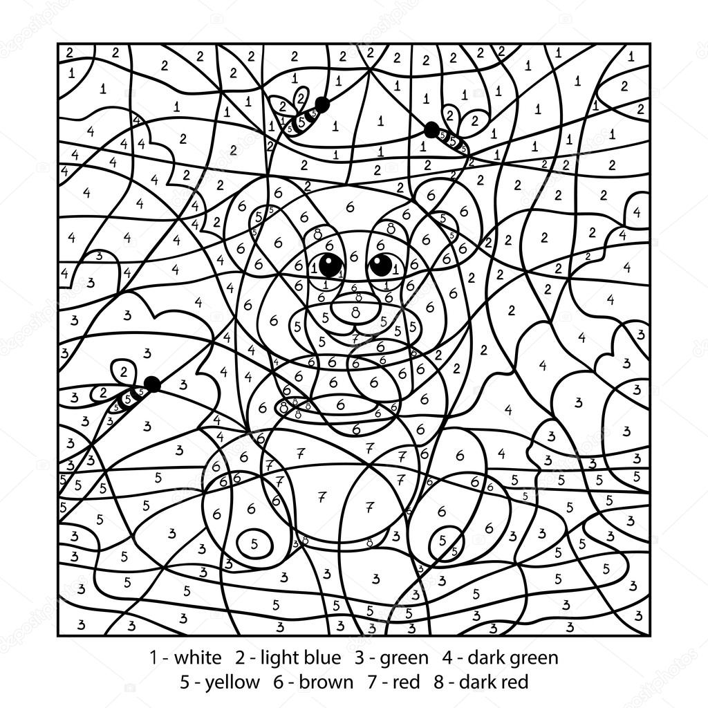 Color by number, education game with bear Stock Vector Image by ©ksenya