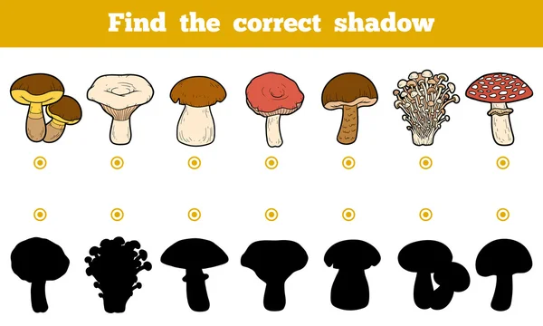 Trouver l'ombre correcte, jeu éducatif sur les champignons — Image vectorielle