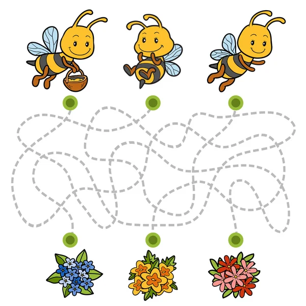 Maze game, education game for children about bees — Stock Vector