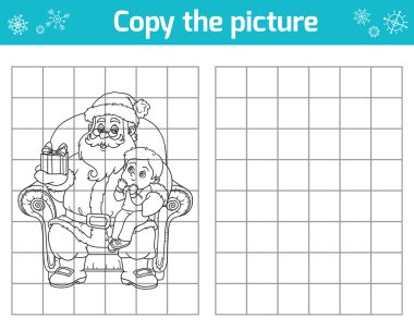 Resmi kopyalayın. Noel Baba hediye küçük bir çocuk verir.