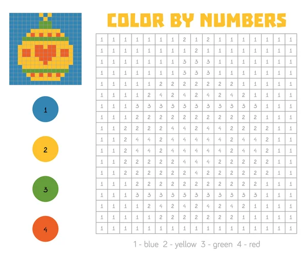 Color por número con cuadrados numerados, bola del árbol de Navidad — Archivo Imágenes Vectoriales