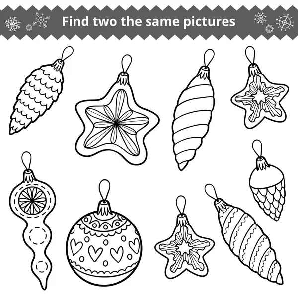 Find two the same pictures. Christmas tree toys — Stock Vector