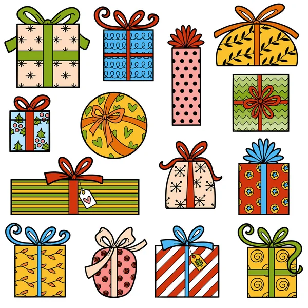 Conjunto de cores vetoriais de presentes de Natal — Vetor de Stock