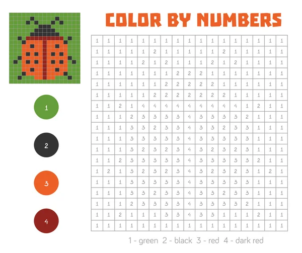 Kolor przez numer z ponumerowanych kwadratach, biedronka — Wektor stockowy