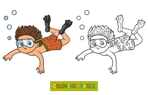 Libro para colorear, niño nadando en el mar — Archivo Imágenes Vectoriales