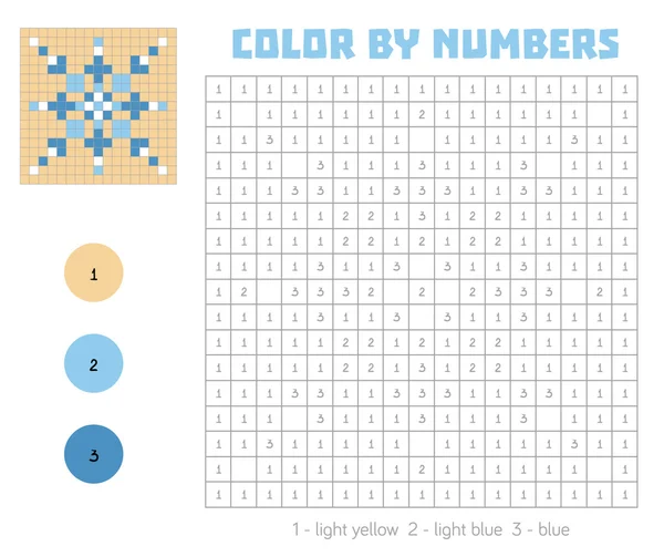 Color por número con cuadrados numerados, copo de nieve — Vector de stock