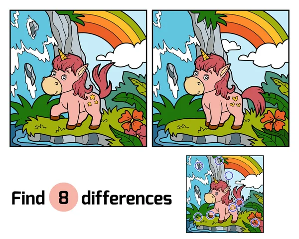 Hitta skillnader. Fairy unicorn och regnbåge — Stock vektor