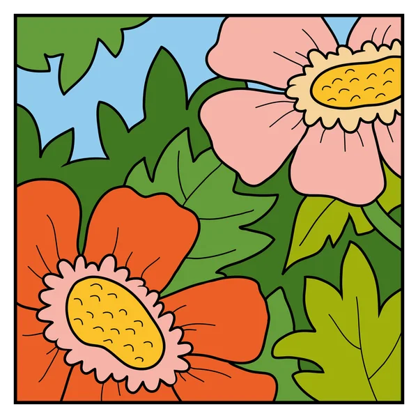 Fondo de color vectorial, prado con flores — Vector de stock