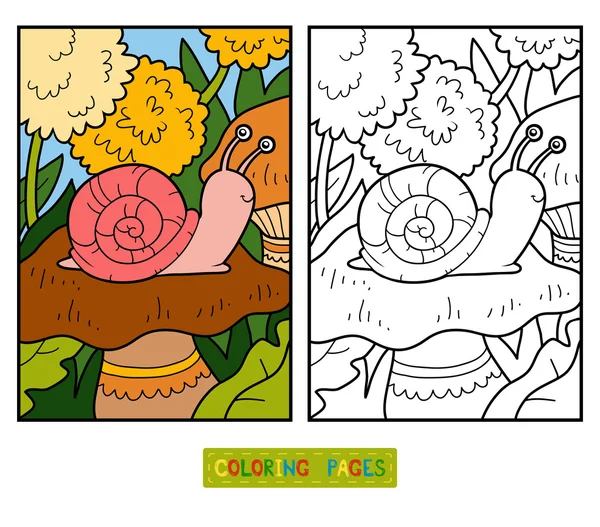 Libro para colorear, pequeño caracol y fondo — Vector de stock